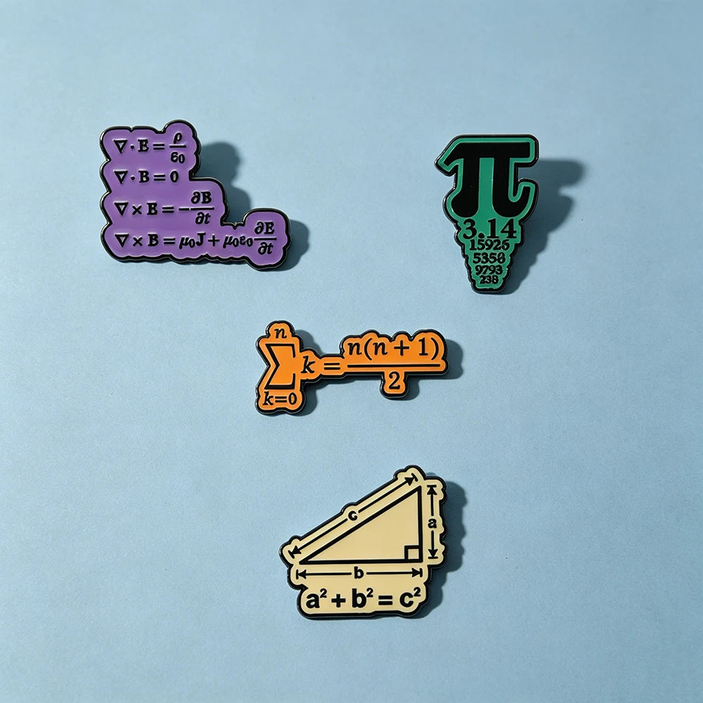 4pcs Creative Math Enamel Pins Custom Love Math Formula PI Function Metal Punk Brooches Lapel Badge Jewelry Gifts For Kids Frien