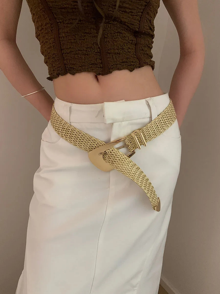 Retro Woven Belt For Women New Korean Version Matches With Jeans Versatile Decor Design With A Sense Of High-End Exclusivity