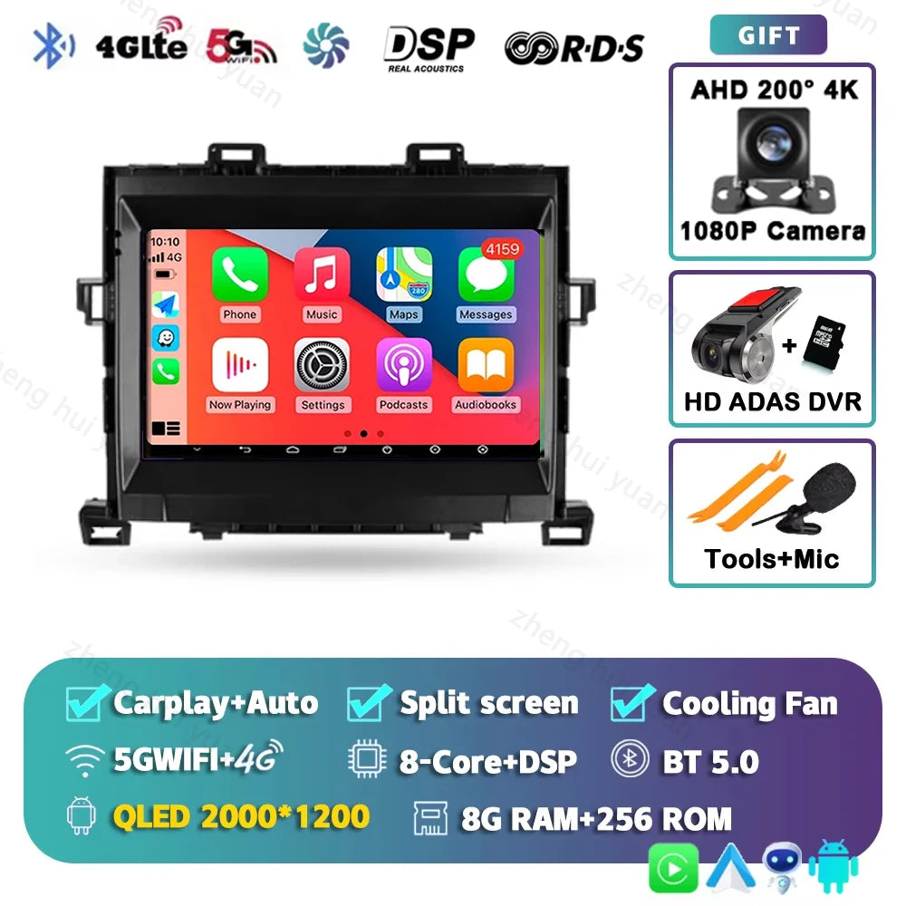 Android 15 CarPlay Auto For Toyota Alphard H20 2008 - 2014 Car Radio Multimedia navigation video DVD Autoradio Stereo 2din 4G+BT