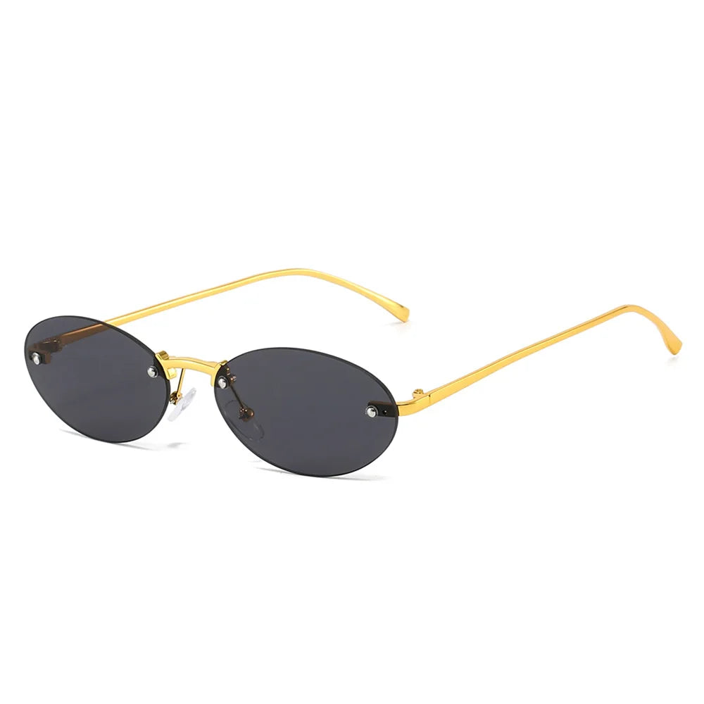 JNPCXI New Retro Rimless Metal Oval Sunglasses Women Fashion Gold Black Candy Color Shades UV400 Men Punk Sun Glasses