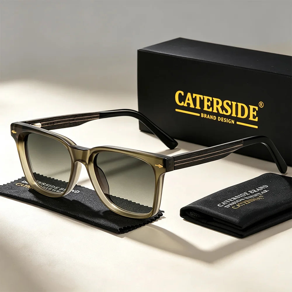 CATERSIDE Vintage Men's Square Sunglasses Wooden Spring Hinge Design Women's Outdoor Travel Business Festival Gift Glasses UV400