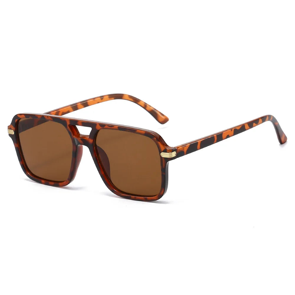 JNPCXI New Vintage Double Bridges Square Sunglasses Women Fashion Blue Green Shades UV400 Men Trending Rivets Sun Glasses