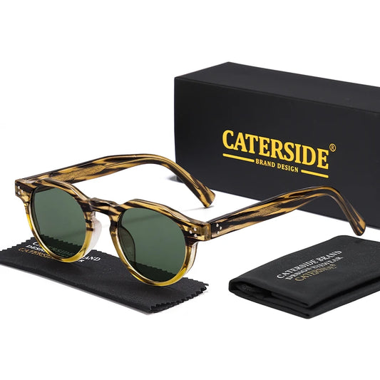 CATERSIDE Vintage Round Men's Sunglasses Temple Tips Design Sun Glasses Women's Classic Outdoor Party Travel Eyewear UV400