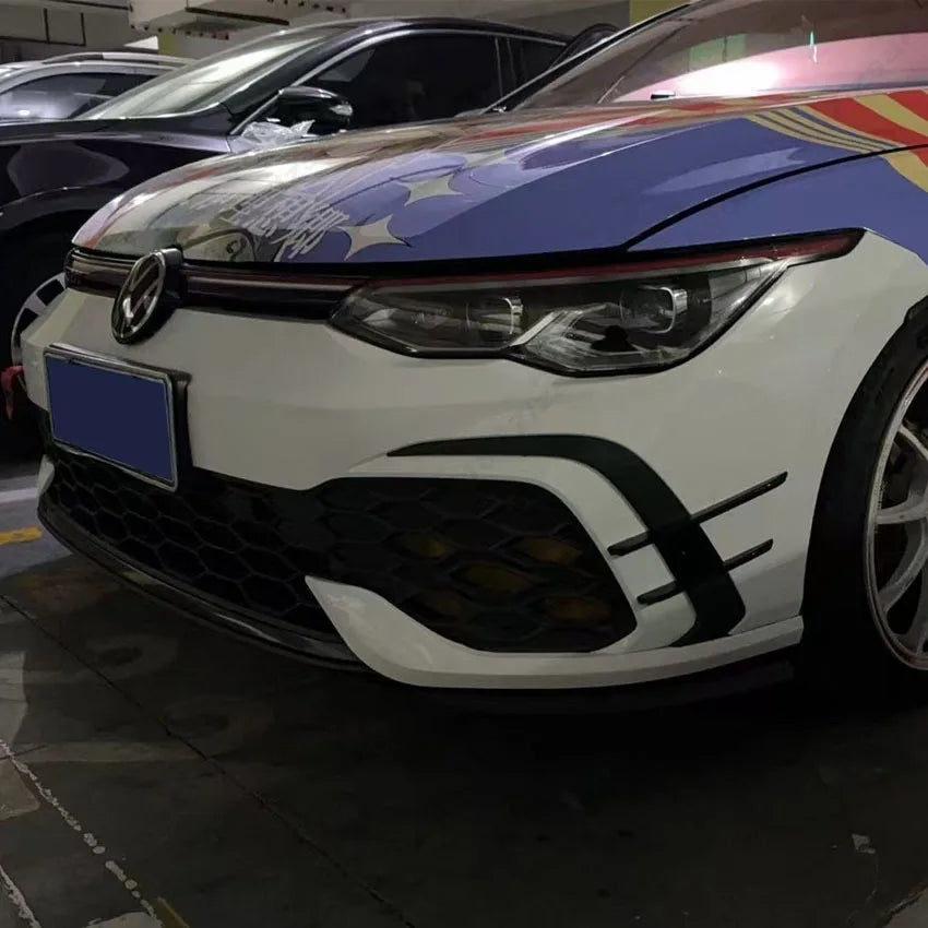 For VW Golf 8 MK8 GTI GTE GTD R-Line 2020-2024 Car Front Bumper Fog Light Lower Grille Frame Side Spoiler Body Kits Gloss Black