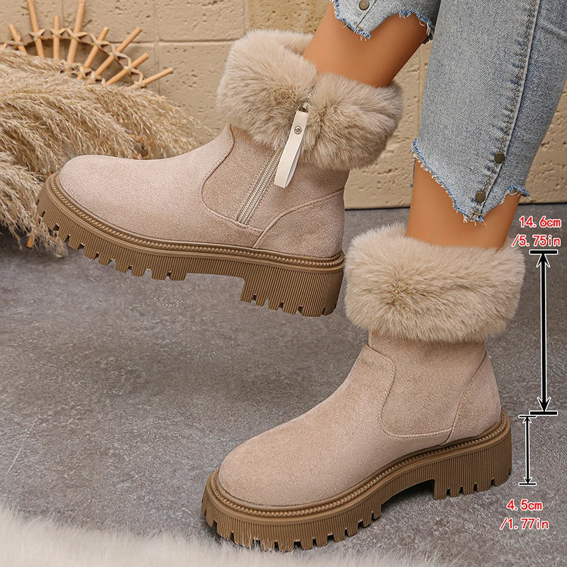 Fluffy Fleece Lined Platform Ankle Boots Women Plus Size 42 Faux Fur Snow Boots Woman Comfy Thick Sole Flock Winter Botas Mujer