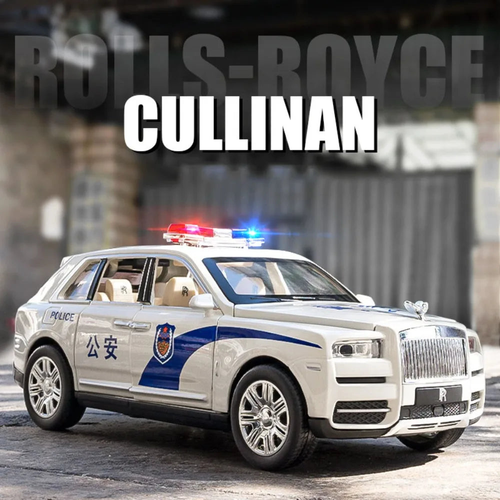1/24 Rolls Royce Cullinan Phantom Model Car Toys Alloy Diecast Police Car Sound Light Pull Back Door Opened Rubber Tire Kid Gift