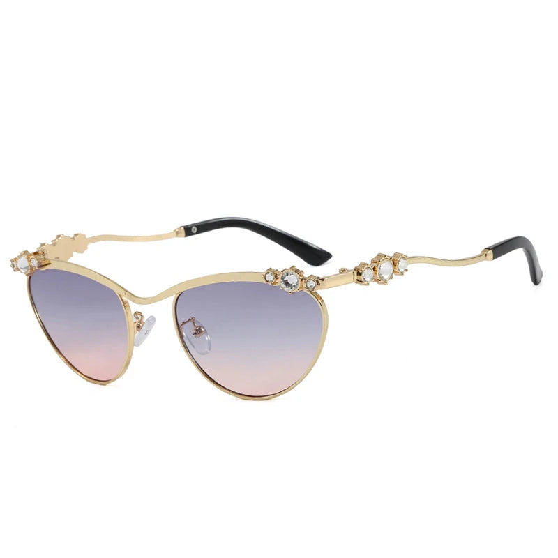 JNPCXI Cat Eye Punk Rhinestones Sunglasses Women Luxury Brand Metal Frame Sun Glasses for Lady Fashion Outdoor Eyewear Shades