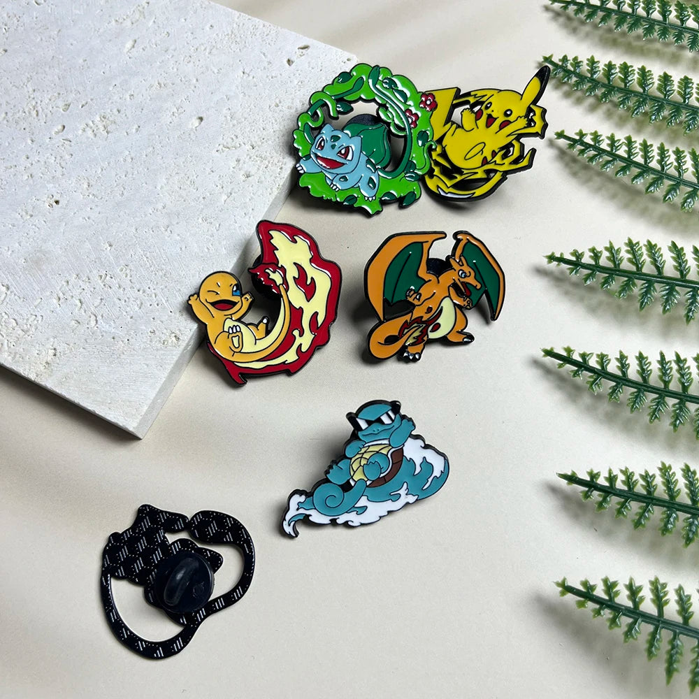 6pcs Anime Pins Set Pokemon Enamel Brooch Metal Badge Jewelry for Clothing Backpack Accessories - Squirtle Pikachu Creative Gift