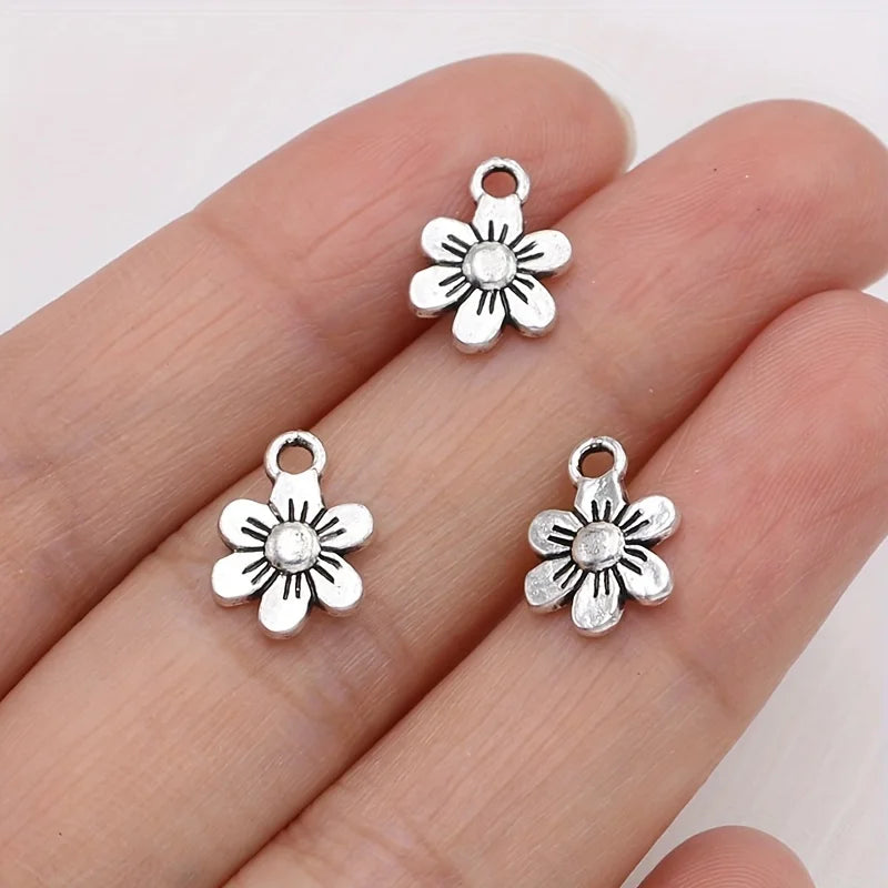 20Pcs Antique Silver Plated Flower Charms Necklace Pendants for Making DIY Earrings Bracelet Handmade Jewelry Accessories