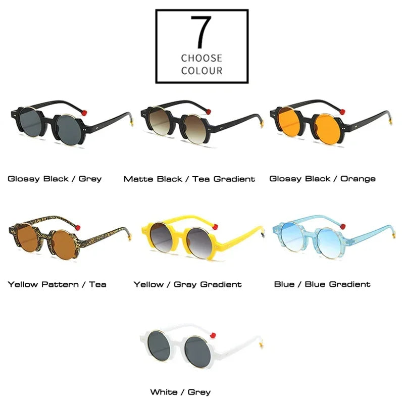JNPCXI Ins Popular Fashion Round Women Punk Sunglasses Yellow Lens Retro Rivets Men Trending Sun Glasses Gradient Shades UV400