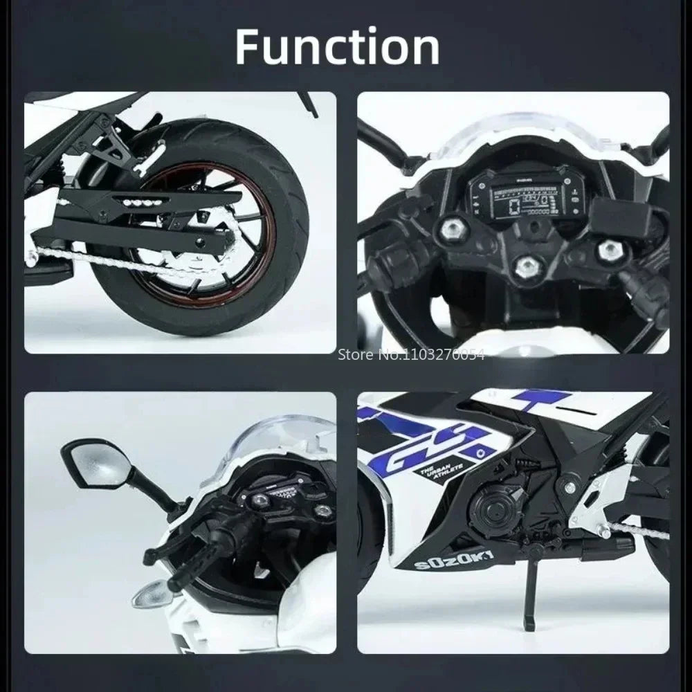 1:12 SUZUKI GSX-250SR GSX-R1000R Alloy Motorcycle Alloy Diecasts Model Racing Toys Sound Light Rubber Tires Motorbike Kids Gifts