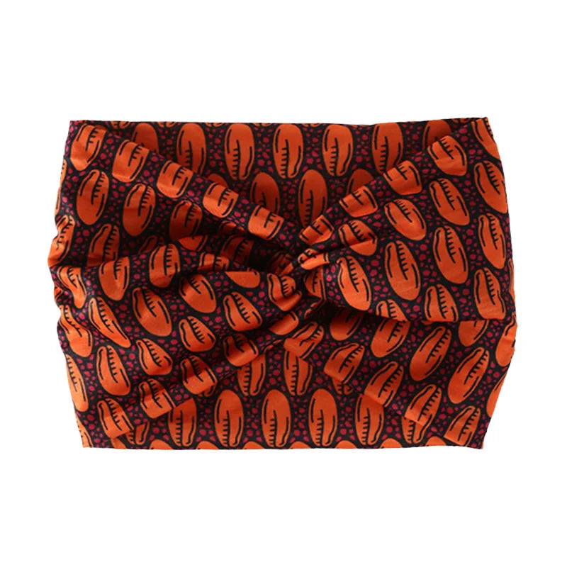 Widening high elasticity soft n skin friendly Bohemian African style printed front twisted headband