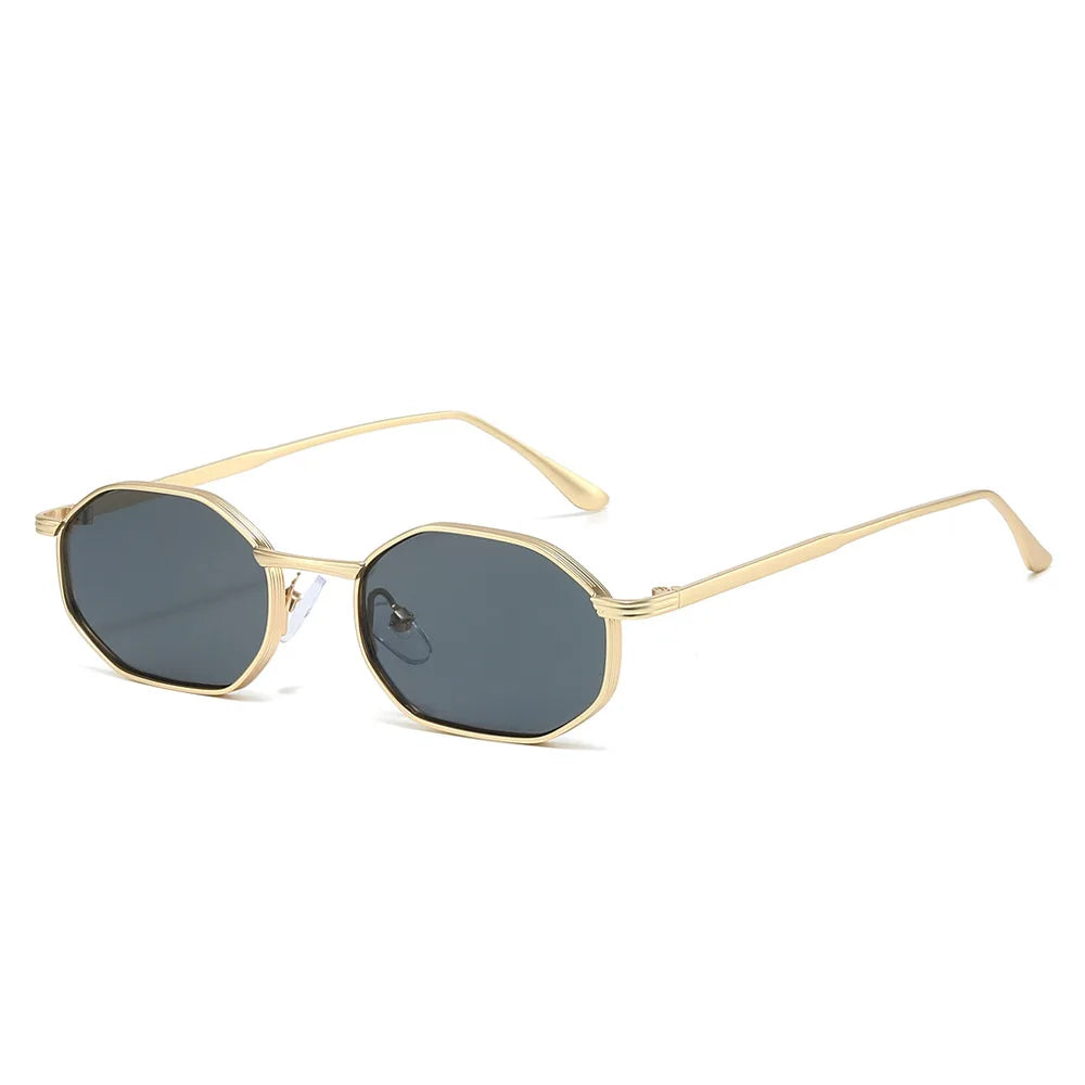 JNPCXI New Fashion Polygon Metal Square Sunglasses Women Retro Blue Green Gradient Shades UV400 Men Sun Glasses