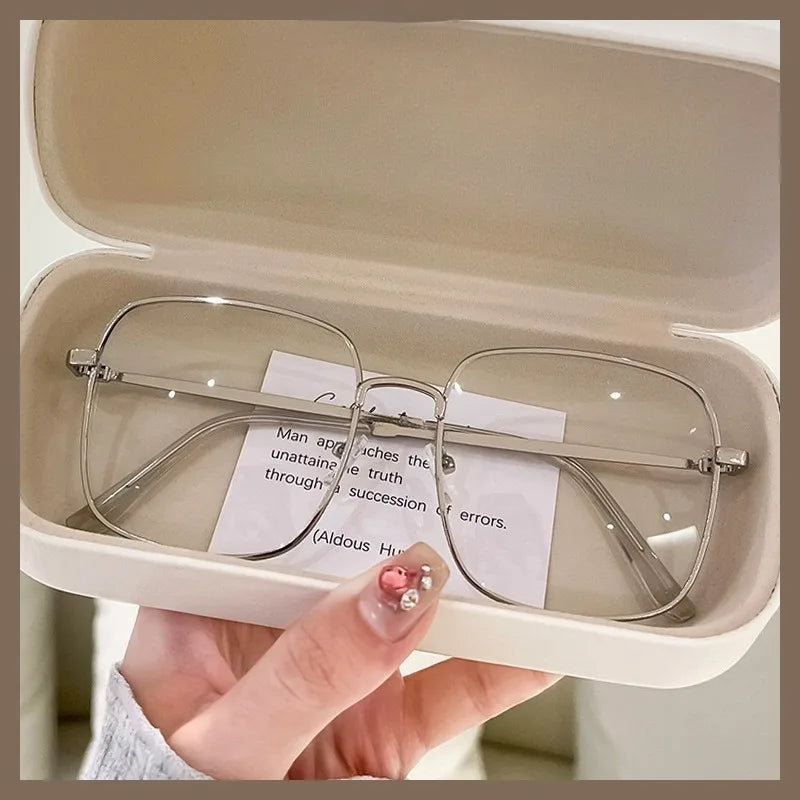 Korean Anti-blue Computer Radiation Protection Sqaure Metal Frame Eyeglasses Women/Men