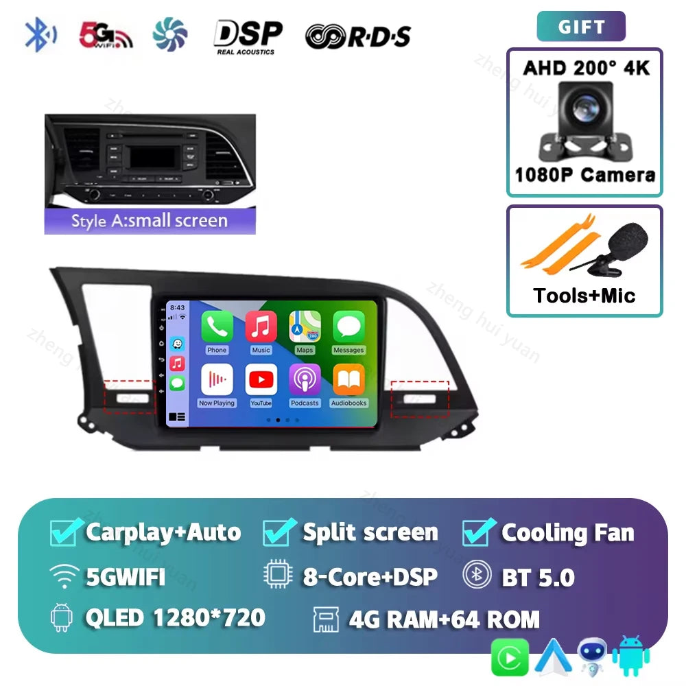 Android 16 Car Radio For Hyundai Elantra 6 2015 2016 2017 2018 Qualcomm Multimidia Video Player GPS Navigaion Split Screen DPS