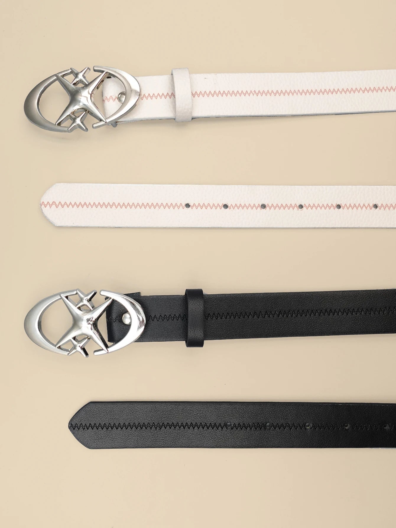 Black and White Striped Women's Belt with Star Creative Design Y2K Style Buckle for Daily Commuting, Dating, Leisure Decoration