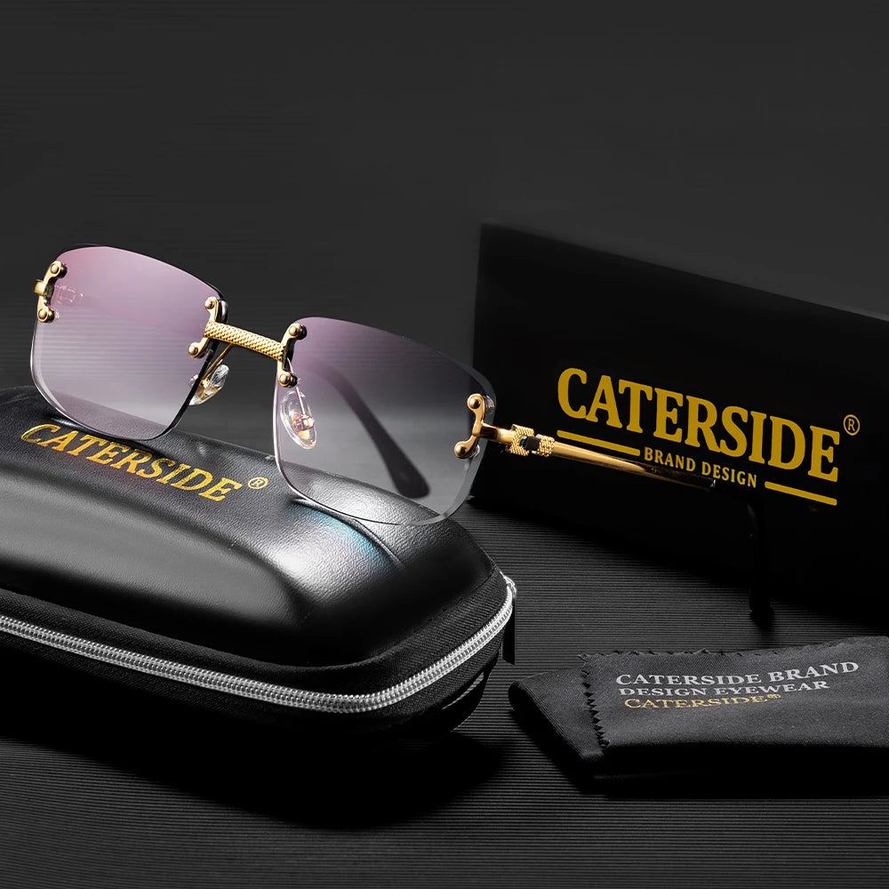 CATERSIDE Fashion Frameless Sunglasses Men Women Luxurious Outdoor Party Sun Glasses Metal Frame Mirror Gradient Lens Eyewear