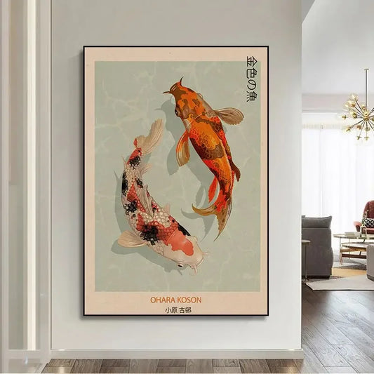 Hokusai Ohara Koson Japanese Fish Art Poster Vintage Guest Home Room Decor Wall