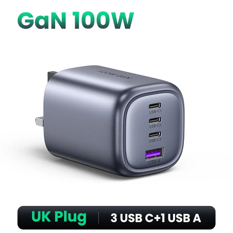 UGREEN UK Plug GaN 100W 65W Fast Charger QC 4.0 3.0  for Macbook Air Tablet iPhone 17 16 15 Pro Max Xiaomi USB Type C PD Charger