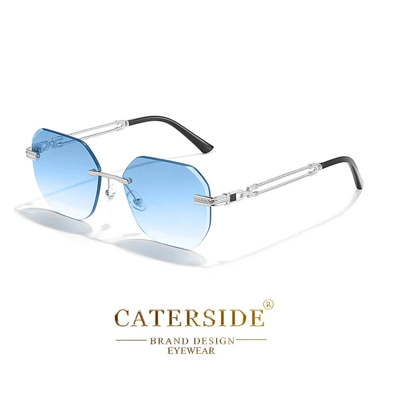 CATERSIDE Pilot Rimless Sunglasses Men Polygonal Metal Frame Women Sun Glasses Beach Shopping Gift Party Eyewear Summer Style