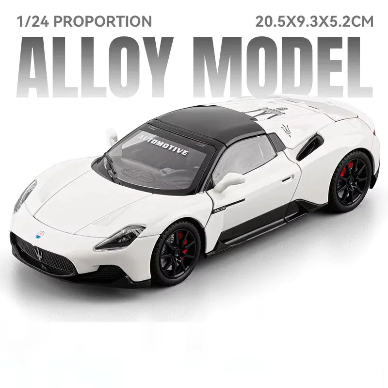 1:24 GT MC20 Alloy Diecast Supercar Toys Models Sound Light Pull Back Shock Absorption Miniature Vehices Friend's Holiday Gifts