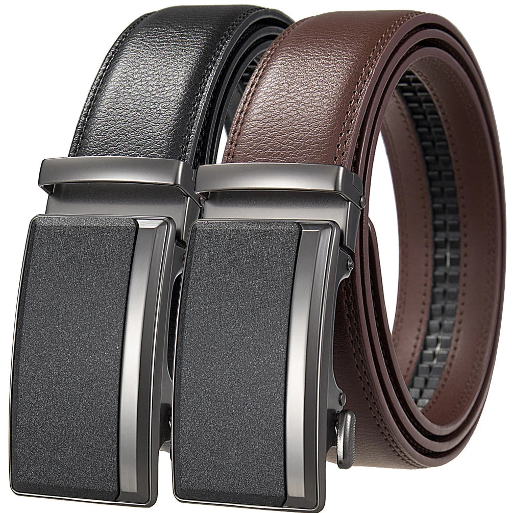 Brown Men's Leather Belt Automatic Buckle Luxury Cowskin Black Brown 105–140cm
