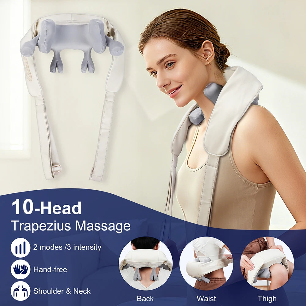 10-Heads Strong Hand Pinching Neck And Shoulder Massager Wireless Trapezius Back Waist Neck Cervical Kneading Massage Shawl
