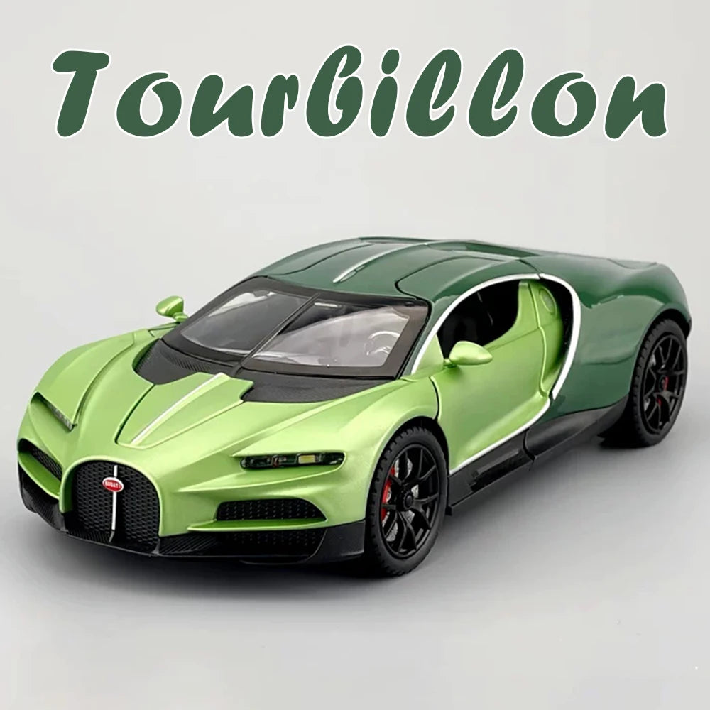 1:24 Tourbillon Atlantic Alloy Miniature Sportscar Model Diecast Toys Sound Light Pull Back Doors Opened Vehice Collect Ornament