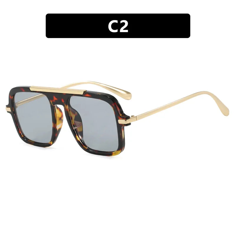 JNPCXI New Retro Square Sunglasses Double Bridges UV400 Fashion Designer Shades for Men And Women Gradient Sun Glasses