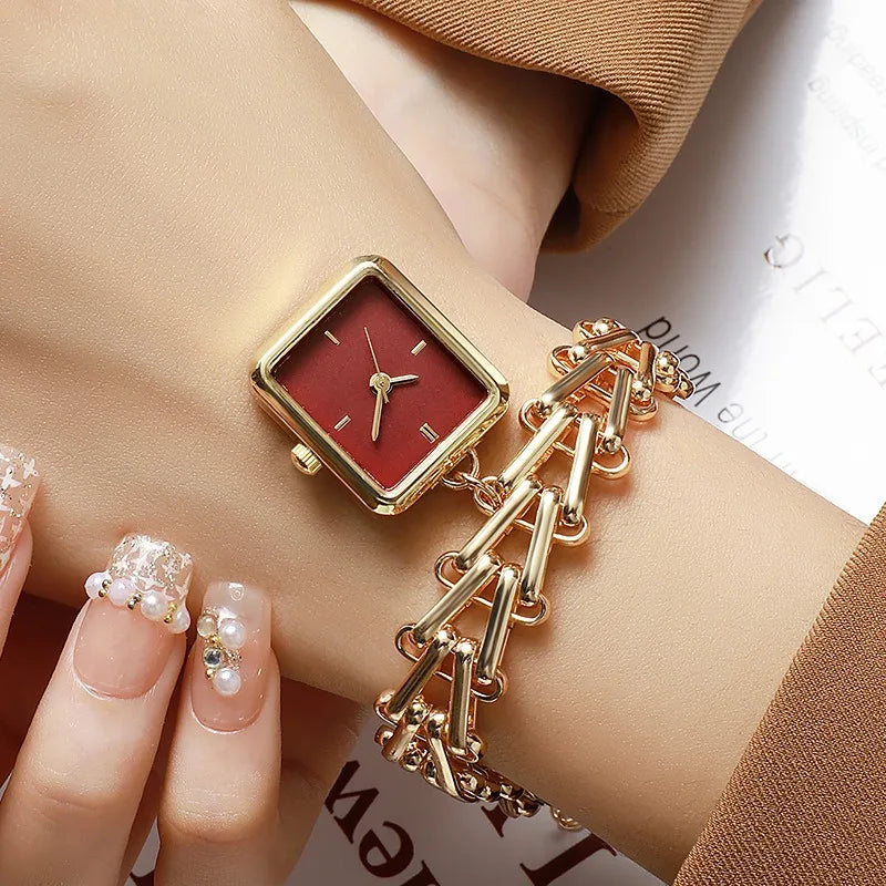 Luxury Gold Watch with Triangular Wheat Ear Dial Creative Pendant Design High-Quality Fashion  Premium Ladies Watch Gift Relojes