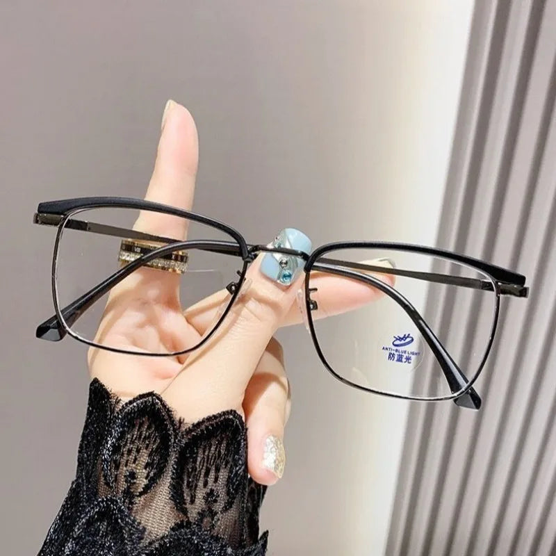 Photochromic Anti Radiation  Glasses  Korean Square Metal Men Women Eyeglasses Fashion Anti Blue Light Glass