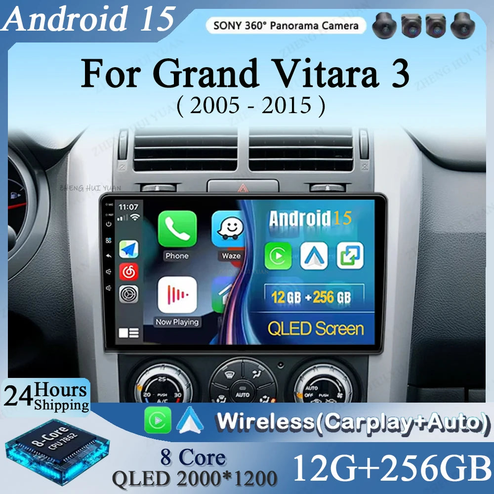 Android 15 CarPlay Auto For Suzuki Grand Vitara 3 2005-2014+ Car Radio Multimedia navigation video DVD Autoradio Stereo 2din 4G+