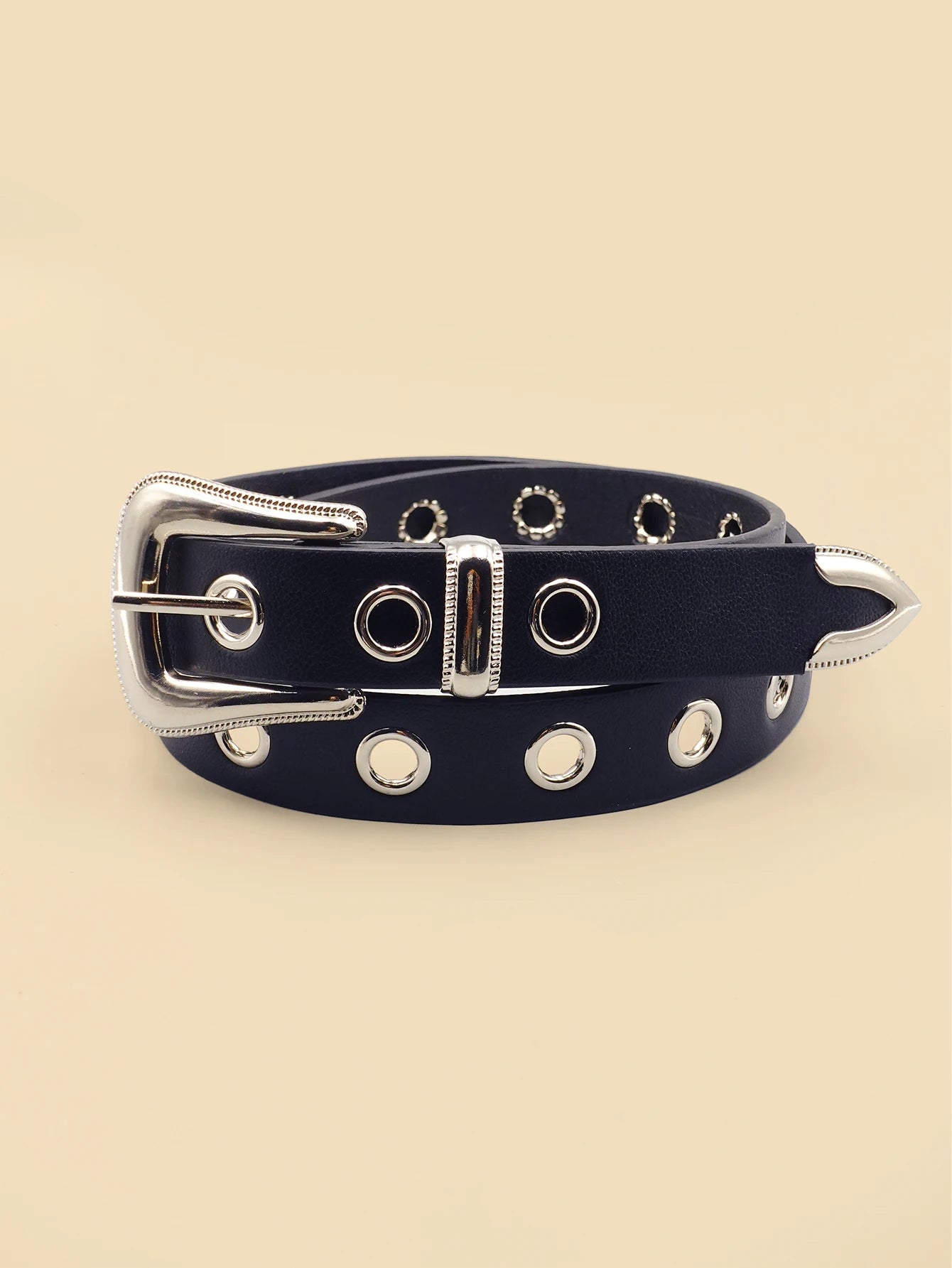 Classic Pu Material Black Belt Retro Hollow Women's Belt Punk Y2K Style Versatile Casual Decoration