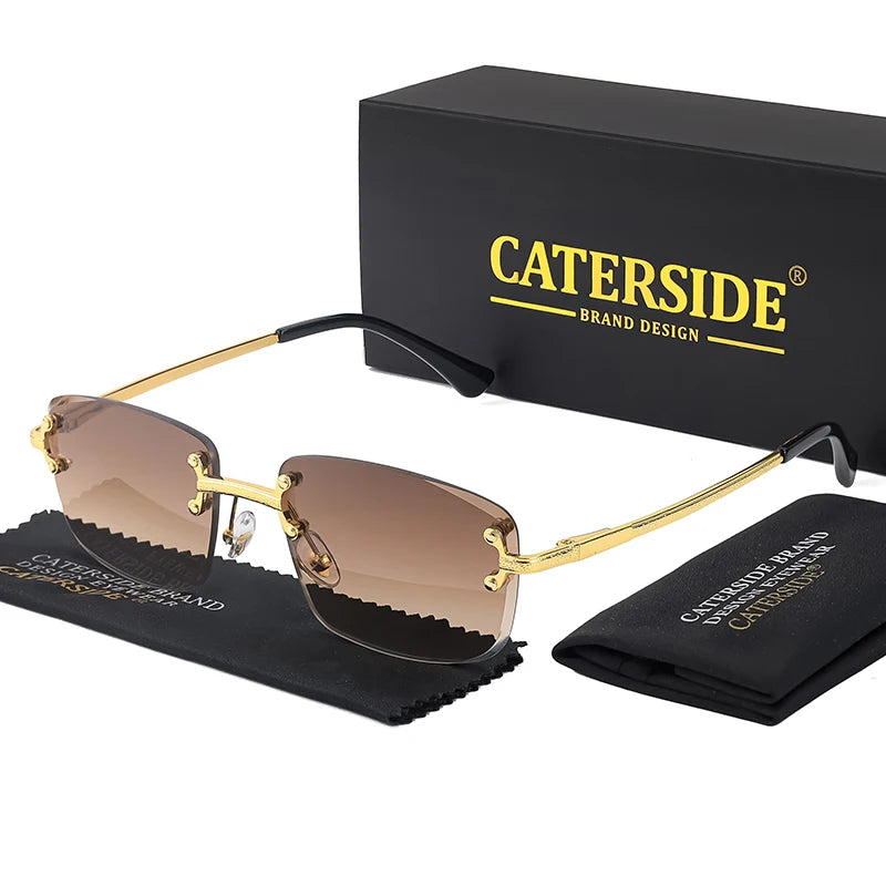 CATERSIDE Metal Rimless Frame Gradient Men's Sunglasses Punk Luxury Women Eyewear Small Rectangle Sun Glasses for UV400 Driving