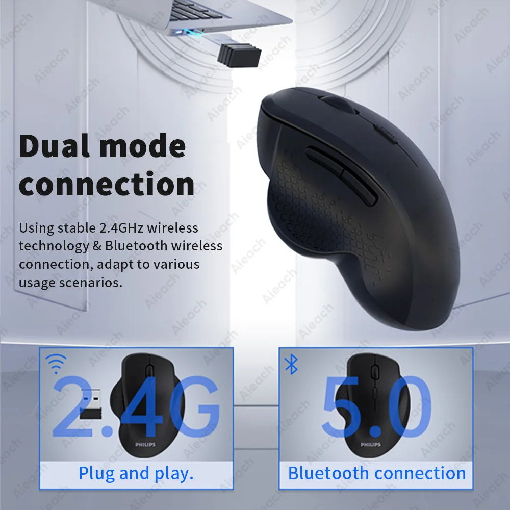 Rechargeable Ergonomic Mouse Wireless Bluetooth Mouse 2 Device Connection Laptob