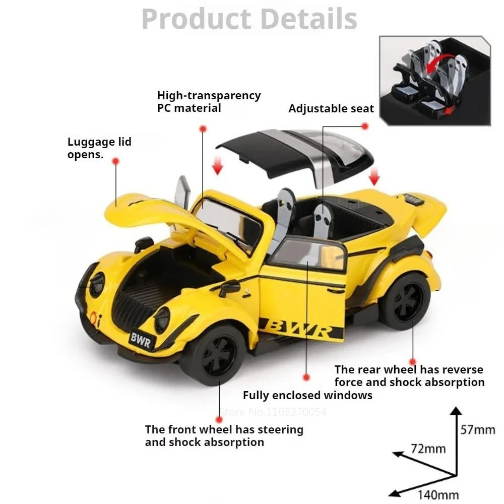 1:32 Beetle Santana Alloy Diecast Models Toys Car Doors Opened Rubber Tires Pull Back Shock Absorption Vehices Desktop Ornaments