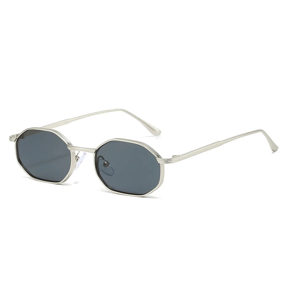 JNPCXI New Fashion Polygon Metal Square Sunglasses Women Retro Blue Green Gradient Shades UV400 Men Sun Glasses