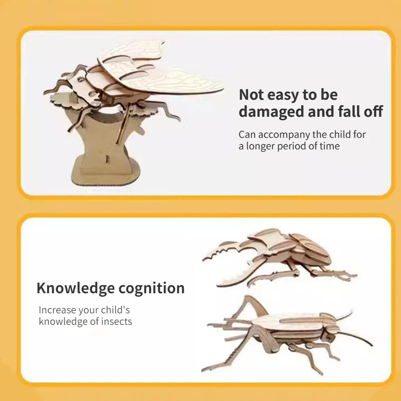 DIY Wooden Insect Puzzle Cute Children Puzzle Bee Dragonfly Butterfly Mantis 3D Wooden Kindergarten Toy  Woodcraft Assembly Kit