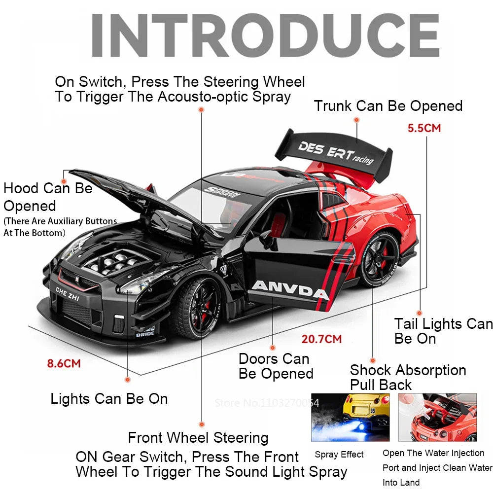1:24 Batmobile Alloy GTR Miniature Car Kids Toy Model Shock Absorption with Sound Light Doors Opened Vehice for Boyfriend's Gift