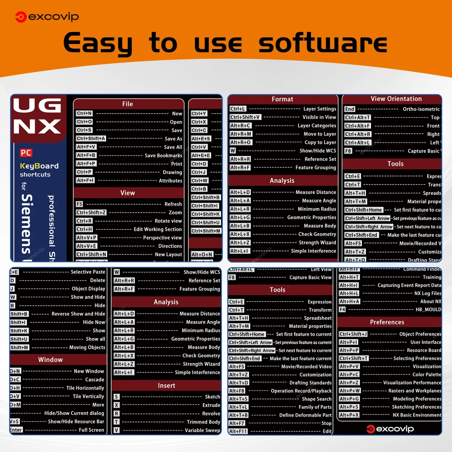 EXCO Shortcut Mouse Pad for UGNX CNC Programming Large Cheat Sheet Keyboard Mousepad Desk Mat Non-Slip Rubber Base Stitched Edge