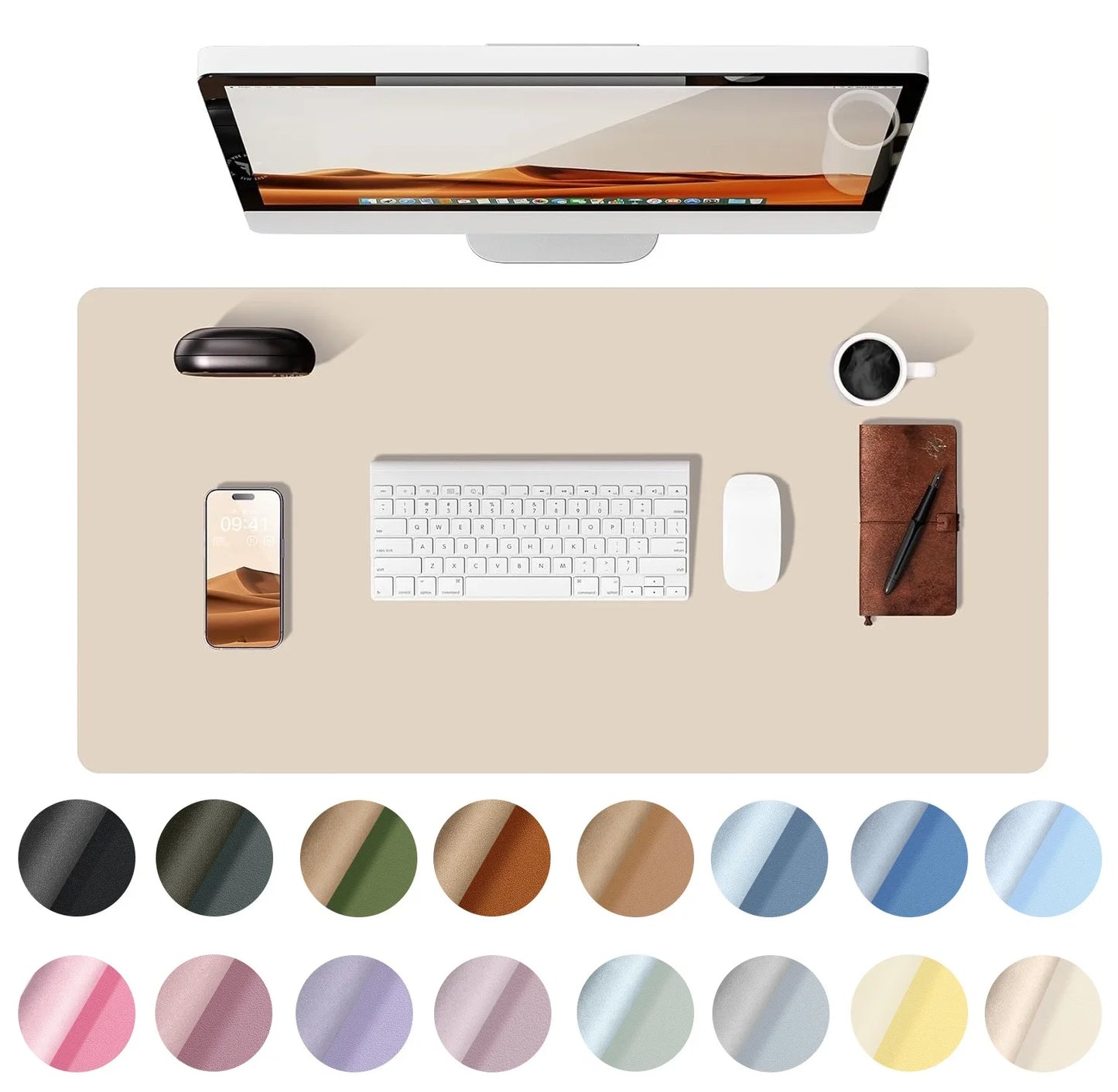 Office Desk Mat, Leather Desk Pad Protector, Large Mouse Pad, Non-Slip PU Leather Waterproof Desk Blotter, Laptop Desk Pad