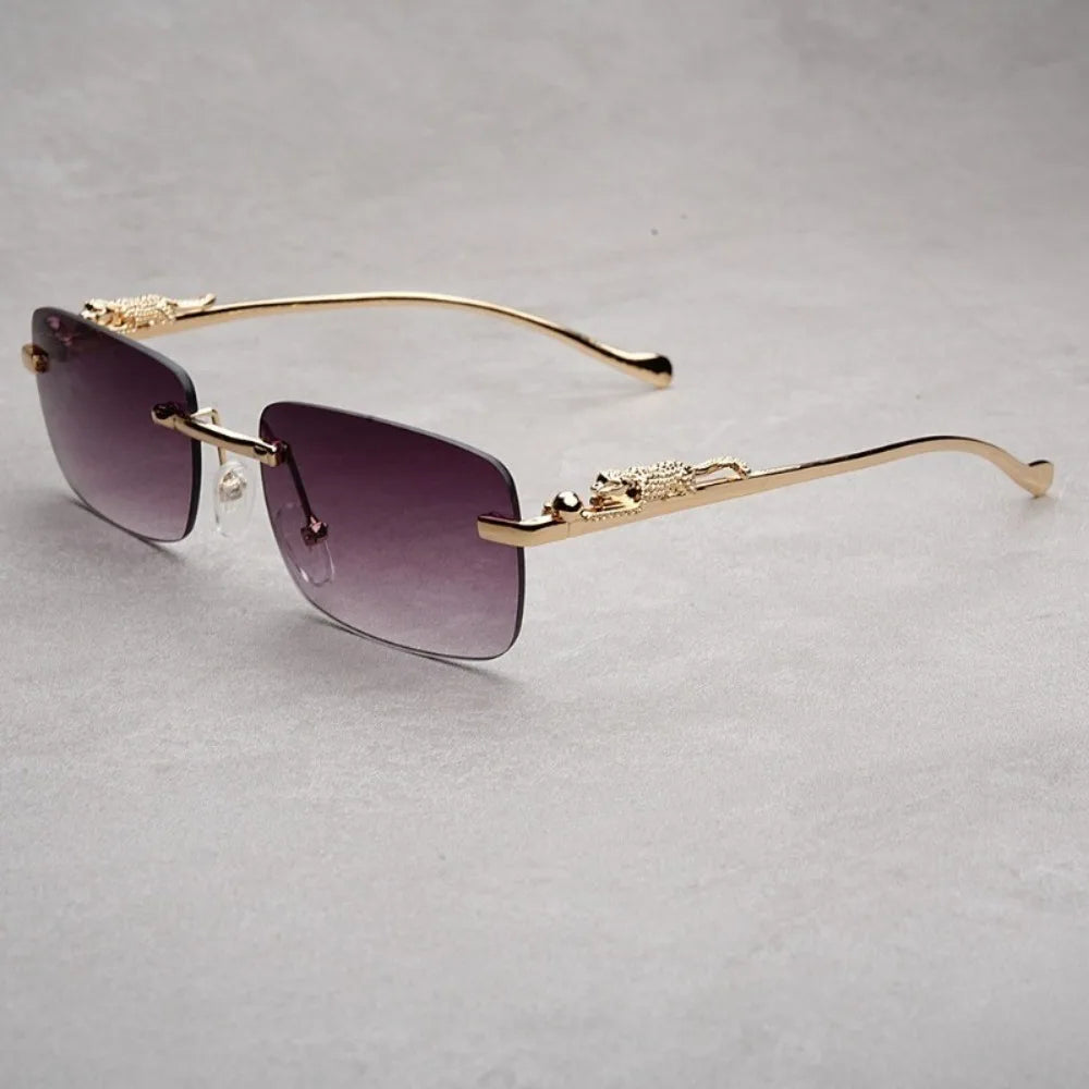 Square Frame Sun Protection UV Sunglasses Female Korean Version Rimless Fashion Cheetah Decoration Sunglasses