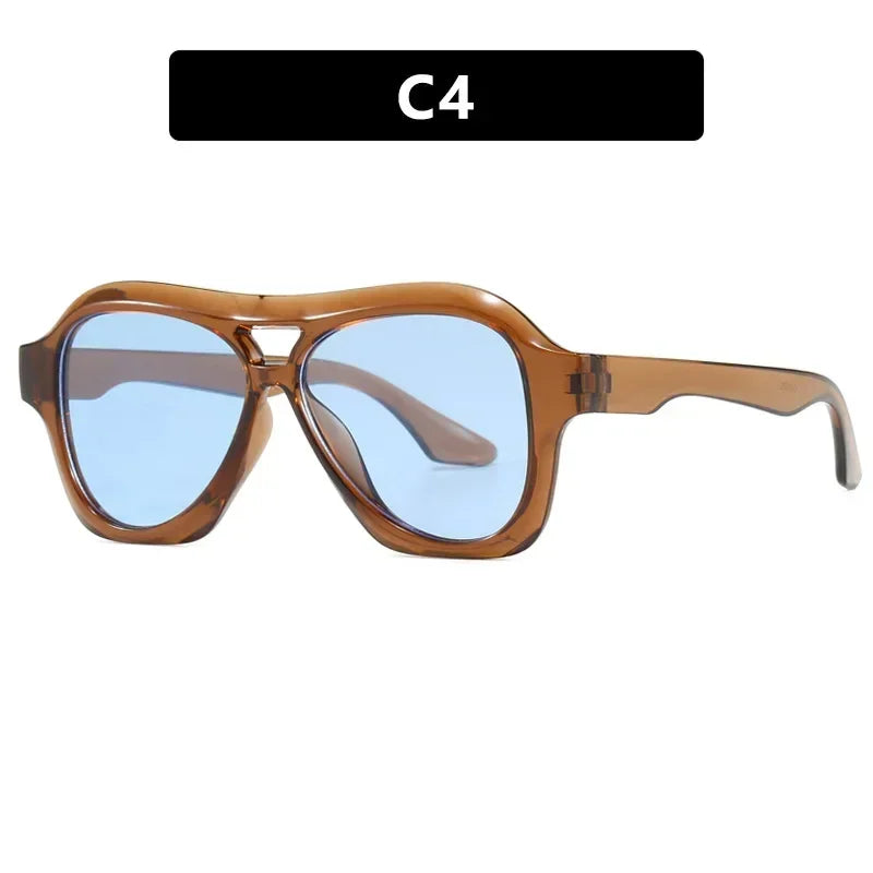 JNPCXI Fashion Oversized Double Bridges Pilot Sunglasses Women Retro Jelly Color Shades UV400 Men Trending Punk Sun Glasses