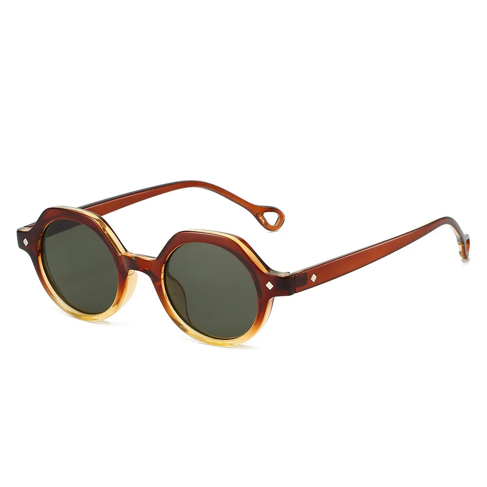 JNPCXI Retro Small Round Punk Sunglasses Women Fashion Gradient Leopard Shades UV400 Men Rivets Sun Glasses