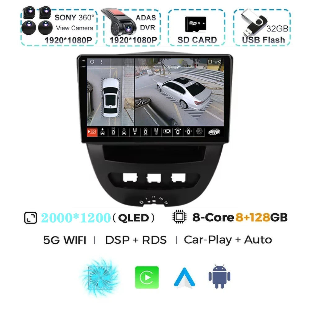 For Peugeot 107 Toyota Aygo Citroen C1 2005-2014 Carplay Auto Android 15 Car Radio Multimedia Video Player Navigation 4G WIFI