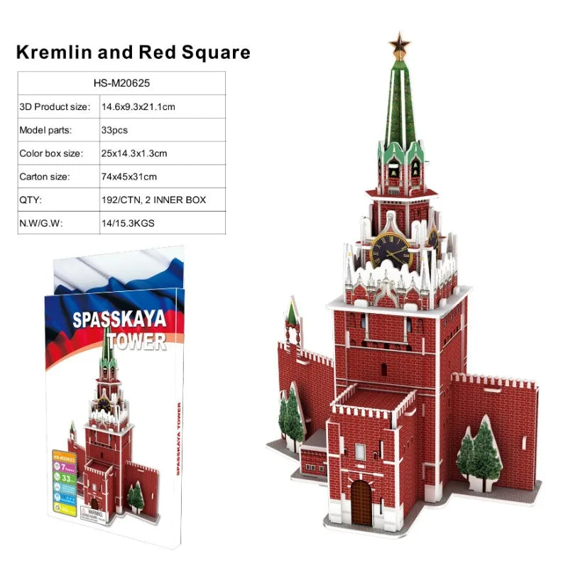 3D World-famous Architectural Puzzle Big Ben Pisa Tower White House Kindergarden Toy Children Classroom Handmade Gifts Jigsaw