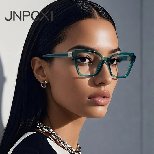 JNPCXI New TR90 Ultralight  Anti-Blue Light Spring Hinge Women Eyeglasses Green Frame Optics Prescription Glasses