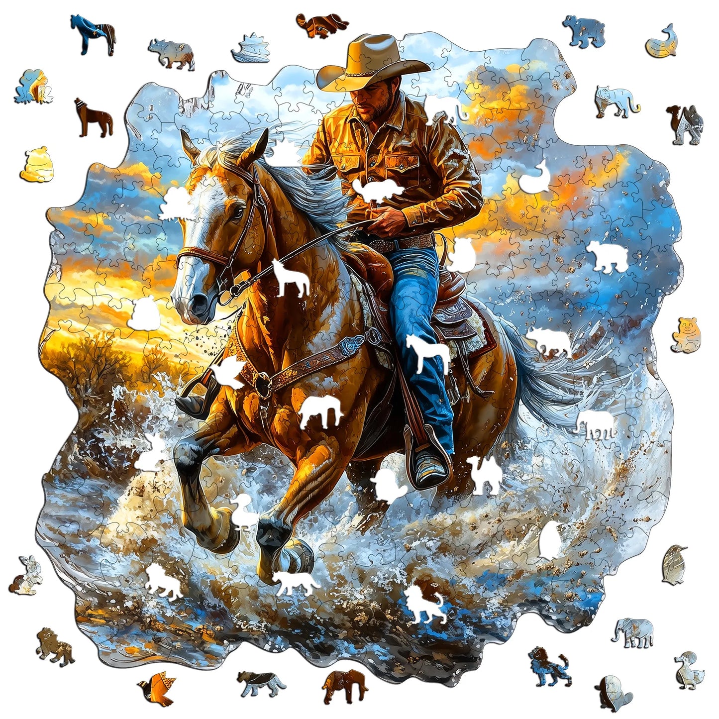 Cowboys and Dancers Wooden Jigsaw Puzzle Wood Home Decor Painting Christmas and Halloween Gift Toy for Teen and Kid