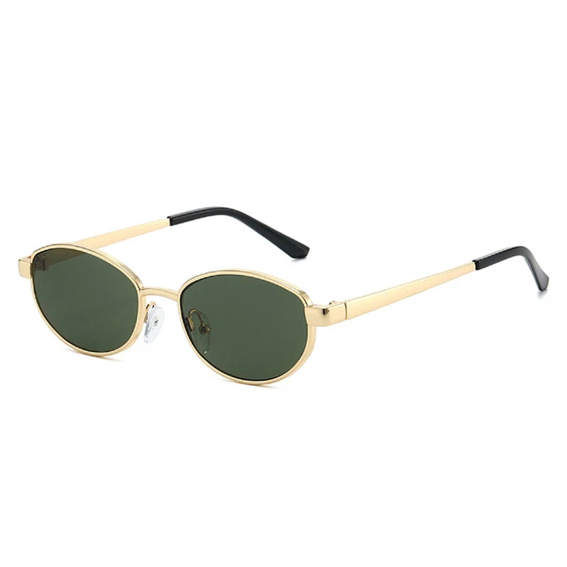 JNPCXI Retro Oval Metal Women Sunglasses Fashion Gold Tea Punk Men Shades UV400