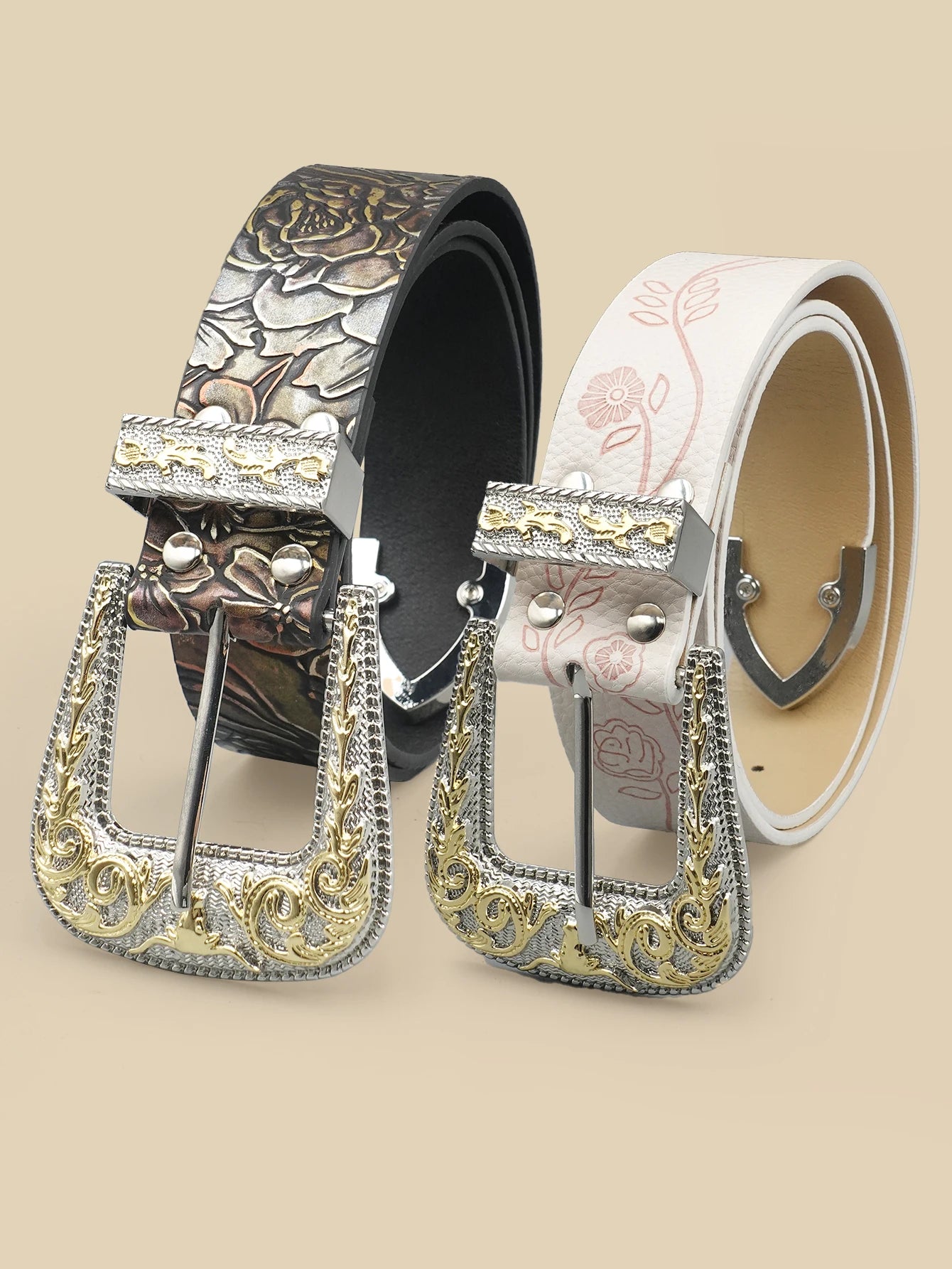 White & Black Smooth Edge Women's Belt - Minimalist Solid Color Waistband with Gold Engraving & Alloy Buckle for Office/Dates